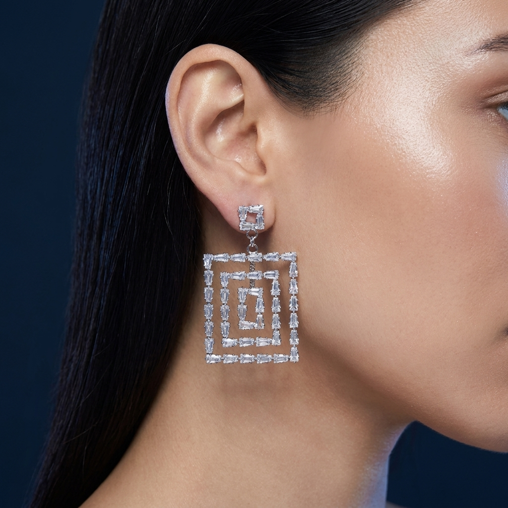 Silver Geometric Earrings for Women with Cubic Zirconia