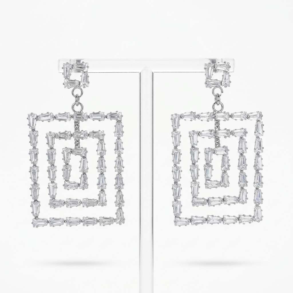 Silver Geometric Earrings for Women with Cubic Zirconia